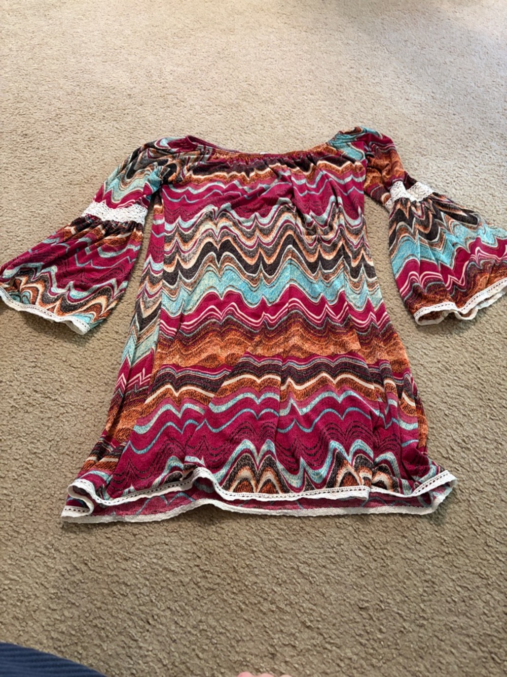 Bell Sleeve dress in Burgundy Multi